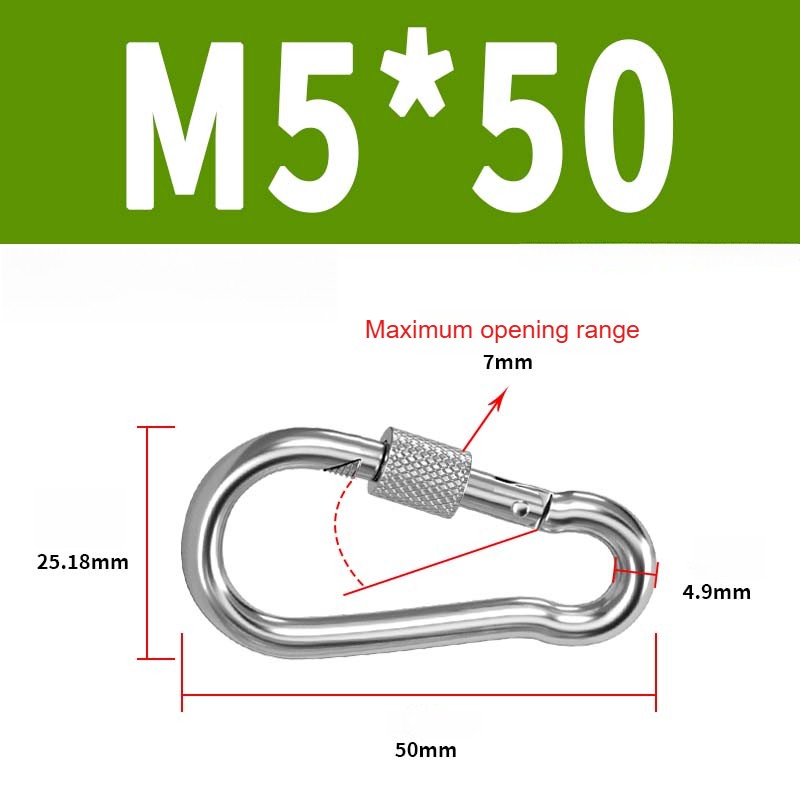 304 Stainless Steel Locking Carabiner Clip - Screw Gate Snap Hook