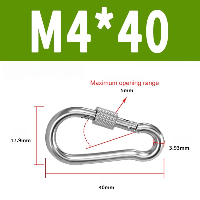 304 Stainless Steel Locking Carabiner Clip - Screw Gate Snap Hook