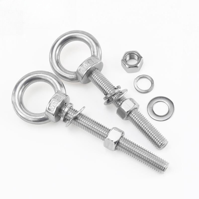 304 A2 Stainless Steel Long Shank Lifting Eye Bolt with Nut & Washer (M6 - M12)