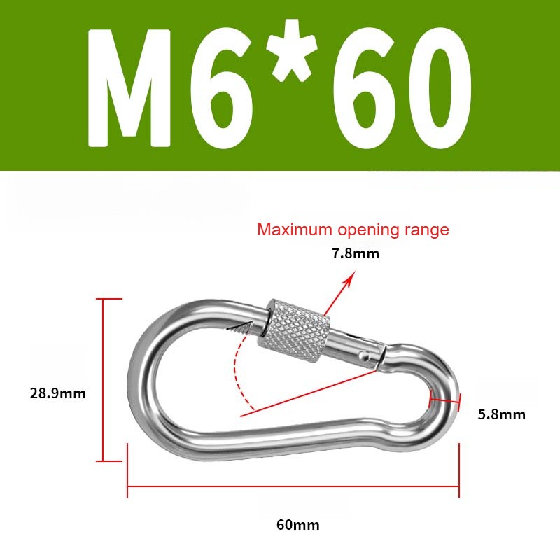 304 Stainless Steel Locking Carabiner Clip - Screw Gate Snap Hook