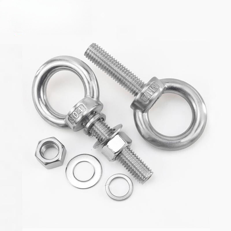 304 A2 Stainless Steel Long Shank Lifting Eye Bolt with Nut & Washer (M6 - M12)