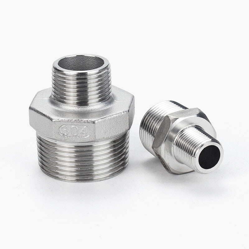 304 Stainless Steel Reducing Hexagon Nipple - Male to Male BSP Threaded Pipe Adapter
