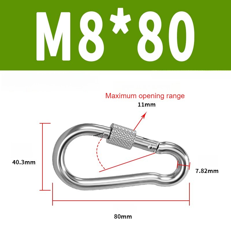 304 Stainless Steel Locking Carabiner Clip - Screw Gate Snap Hook