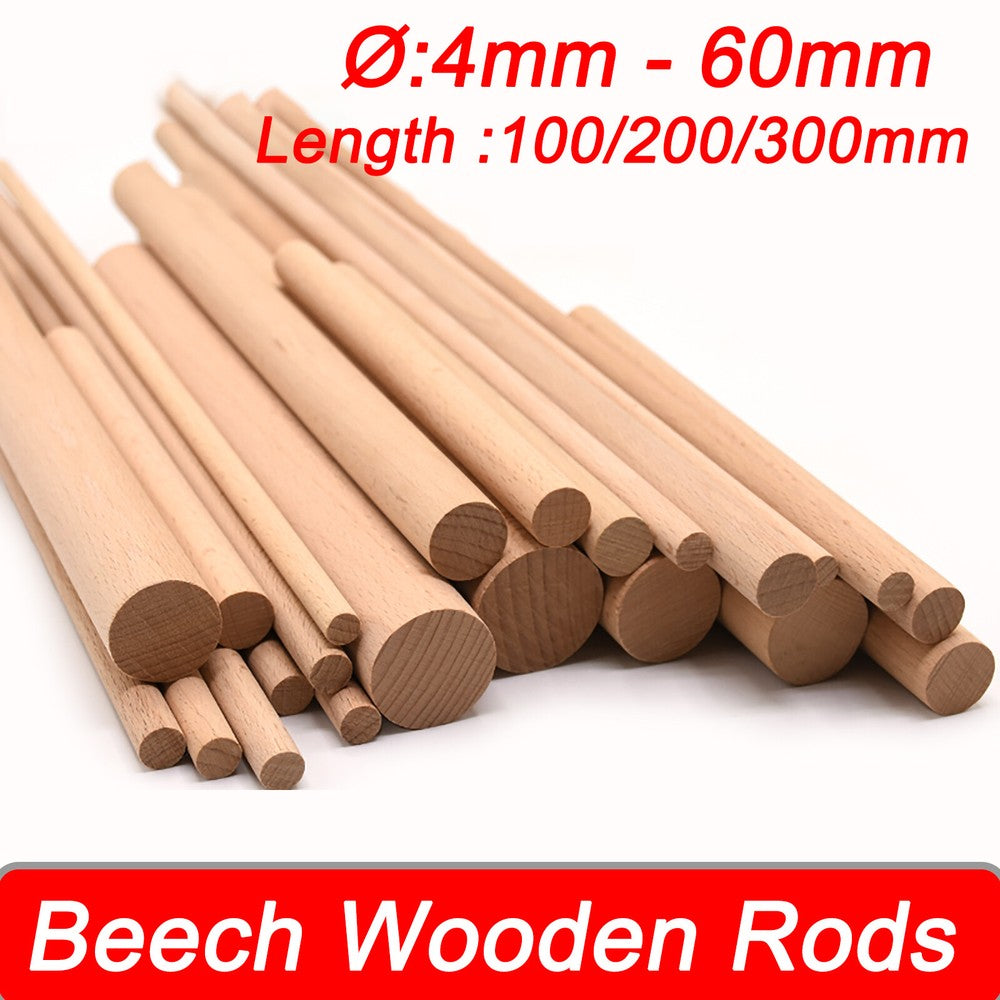 Wooden Dowel Rod 5,8,10,12,15,18,20-60mm Diameters x 100/200/300mm Wood Doweling